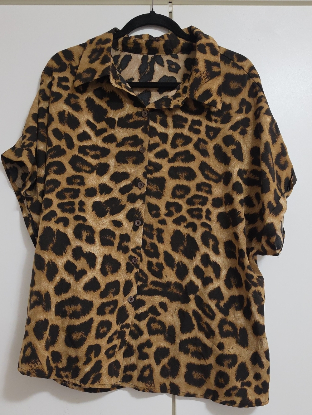 Leopard Print Button-Up Blouse - Brown/Black